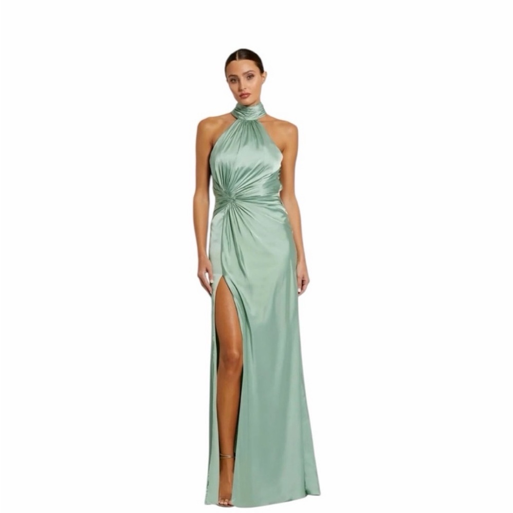 IEENA for Mac Duggal Mint Full Length Dress with Side Slit